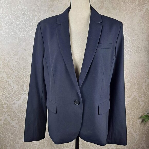 Ann Taylor Size 14 Navy Blue Blazer 1 Button Closure Long Sleeve Pockets NWT - Picture 1 of 14